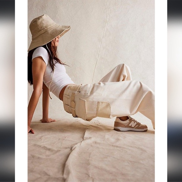 Free People NWT Waterfalls Wide Leg Baggy Jeans Ivory Combo Size 28 - Picture 3 of 14